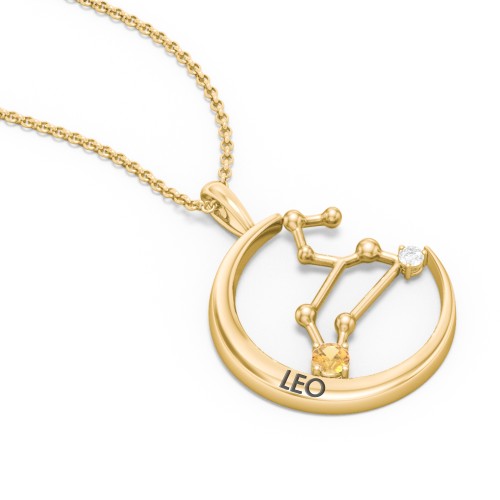 Engravable Leo Constellation Necklace With Gemstone – 18K Gold Plated Silver with Citrine and White Premium Zirconia