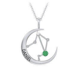 Engravable Libra Constellation Necklace With Gemstone