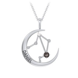 Engravable Libra Constellation Necklace With Gemstone
