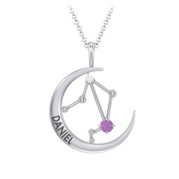 Engravable Libra Constellation Necklace With Gemstone