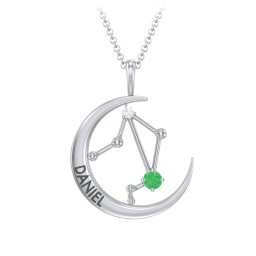 Engravable Libra Constellation Necklace With Gemstone