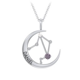Engravable Libra Constellation Necklace With Gemstone