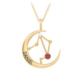 Engravable Libra Constellation Necklace With Gemstone in 18K Gold Plated Silver with Garnet and White Premium Zirconia