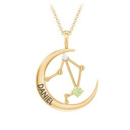 Engravable Libra Constellation Necklace With Gemstone in 18K Gold Plated Silver with Peridot and White Premium Zirconia