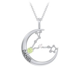Engravable Pisces Constellation Necklace With Gemstone