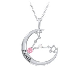 Engravable Pisces Constellation Necklace With Gemstone