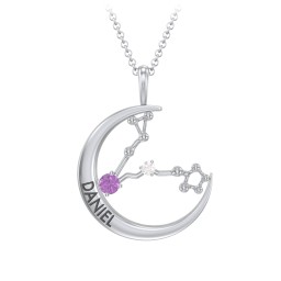 Engravable Pisces Constellation Necklace With Gemstone