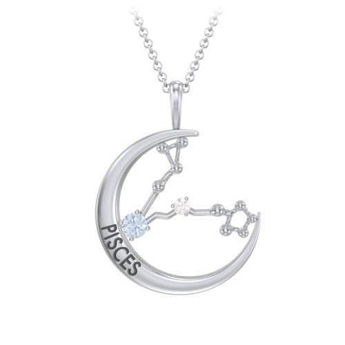 Engravable Pisces Constellation Necklace With Gemstone
