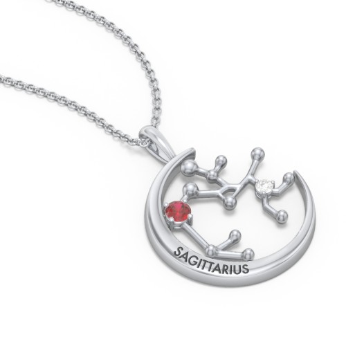 Engravable Sagittarius Constellation Necklace With Gemstone
