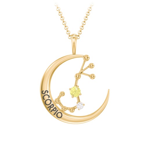 Engravable Scorpio Constellation Necklace With Gemstone – 18K Gold Plated Silver with Citrine and White Premium Zirconia
