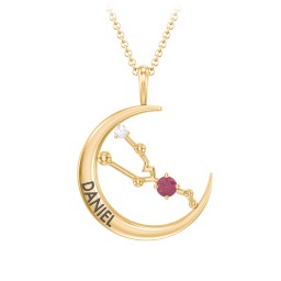 Engravable Taurus Constellation Necklace With Gemstone in 18K Gold Plated Silver with Ruby and White Premium Zirconia
