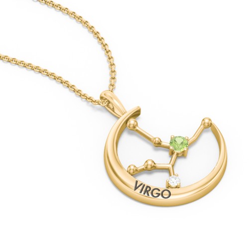 Engravable Virgo Constellation Necklace With Gemstone – 18K Gold Plated Silver with Peridot and White Premium Zirconia