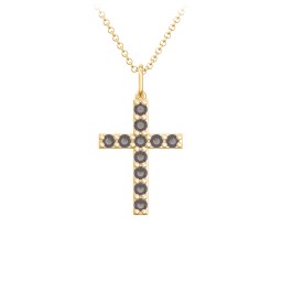 Medium Gemstone Cross Pendant in 18K Gold Plated Silver with Smokey Quartz