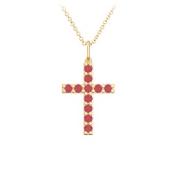 Medium Gemstone Cross Pendant in 18K Gold Plated Silver with Garnet