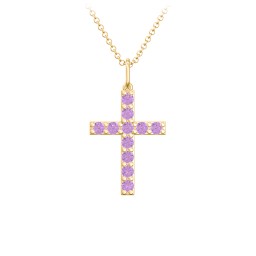 Medium Gemstone Cross Pendant in 18K Gold Plated Silver with Amethyst