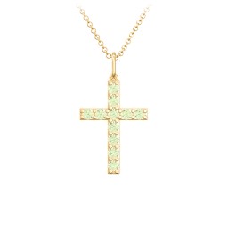 Medium Gemstone Cross Pendant in 18K Gold Plated Silver with Peridot