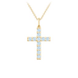 Medium Gemstone Cross Pendant in 18K Gold Plated Silver with Blue Topaz
