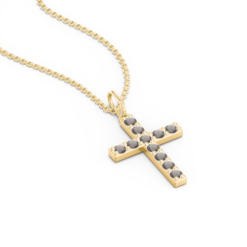 Medium Gemstone Cross Pendant – 18K Gold Plated Silver with Smokey Quartz