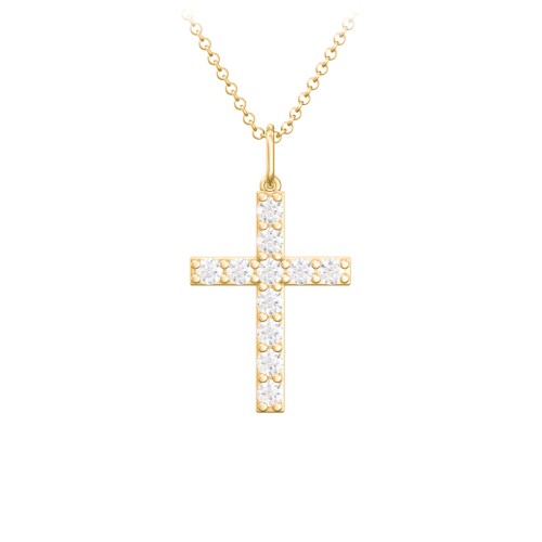 Medium Gemstone Cross Pendant – 18K Gold Plated Silver with Diamond