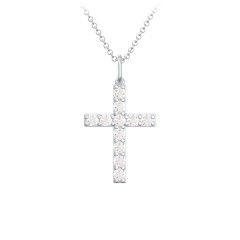 Medium Gemstone Cross Pendant – Sterling Silver with Cubic Zirconia