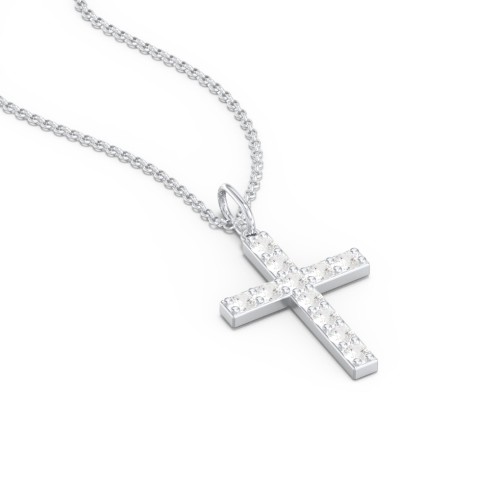 Medium Gemstone Cross Pendant – Sterling Silver with Cubic Zirconia