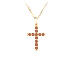 Small Gemstone Cross Pendant in 18K Gold Plated Silver with Garnet