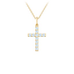 Small Gemstone Cross Pendant in 18K Gold Plated Silver with Blue Topaz
