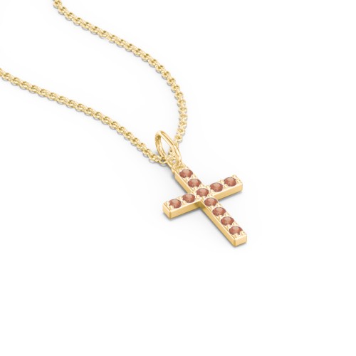 Small Gemstone Cross Pendant – 18K Gold Plated Silver with Garnet