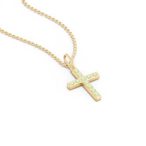 Small Gemstone Cross Pendant – 18K Gold Plated Silver with Peridot