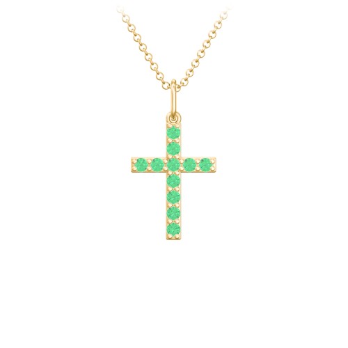 Small Gemstone Cross Pendant – 18K Gold Plated Silver with Emerald