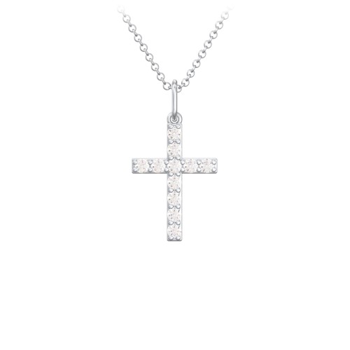 Small Gemstone Cross Pendant – Sterling Silver with Cubic Zirconia
