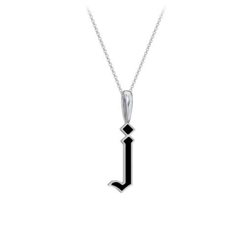 Enamel Gothic Initial Necklace – Sterling Silver