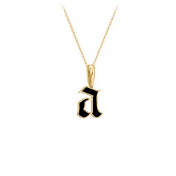 Enamel Gothic Initial Necklace in 10K Solid Yellow Gold