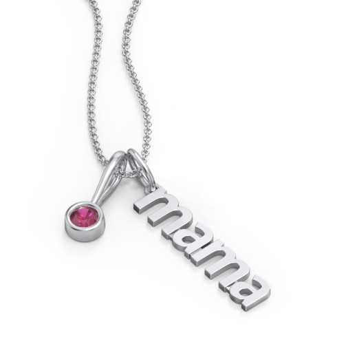 Modern Mama Necklace with Birthstone Charm – Sterling Silver with Ruby