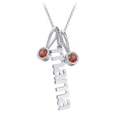 Modern Mama Necklace with 2 Birthstone Charms in 925 Sterling Silver with Garnet