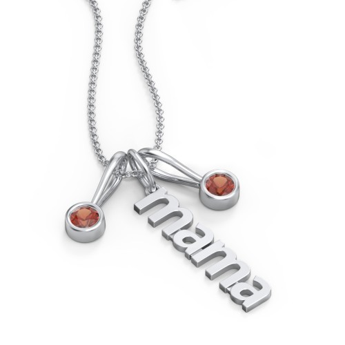 Modern Mama Necklace with 2 Birthstone Charms – Sterling Silver with Garnet
