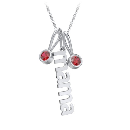 Modern Mama Necklace with 2 Birthstone Charms – Sterling Silver with Garnet