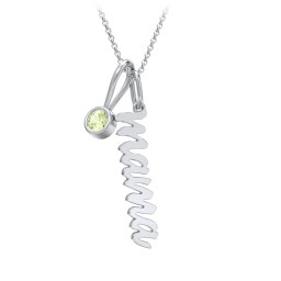 Script Mama Necklace with Birthstone Charm
