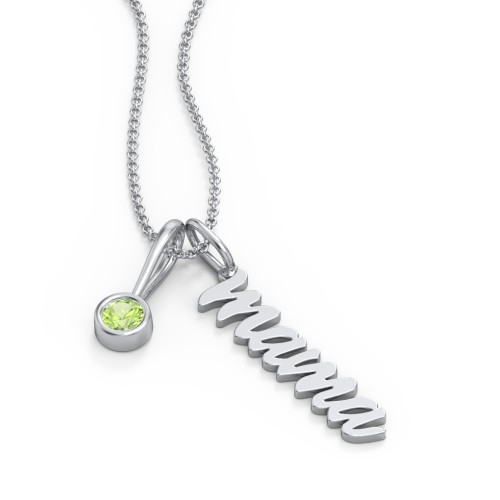 Script Mama Necklace with Birthstone Charm
