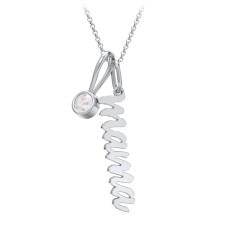 Script Mama Necklace with Birthstone Charm – Sterling Silver with Opal