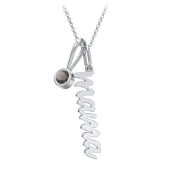 Script Mama Necklace with Birthstone Charm in 925 Sterling Silver with Smokey Quartz