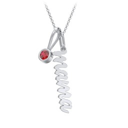 Script Mama Necklace with Birthstone Charm in 925 Sterling Silver with Garnet