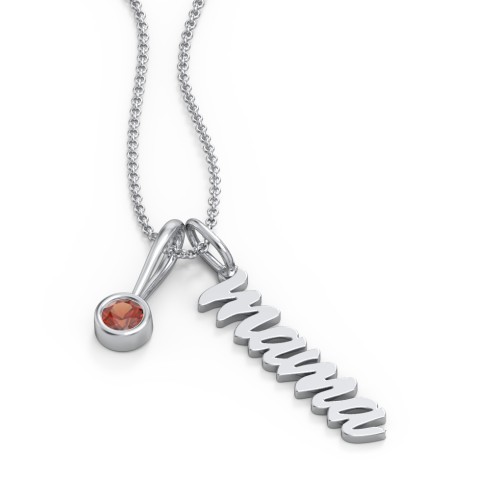 Script Mama Necklace with Birthstone Charm – Sterling Silver with Garnet