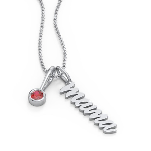 Script Mama Necklace with Birthstone Charm – Sterling Silver with Garnet