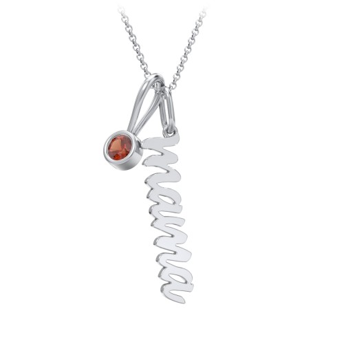 Script Mama Necklace with Birthstone Charm – Sterling Silver with Garnet