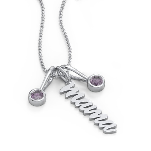 Script Mama Necklace with 2 Birthstone Charms