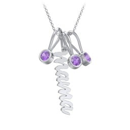 Script Mama Necklace with 3 Birthstone Charms