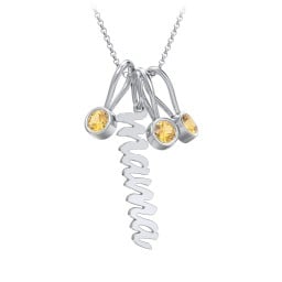 Script Mama Necklace with 3 Birthstone Charms