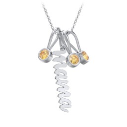 Script Mama Necklace with 3 Birthstone Charms