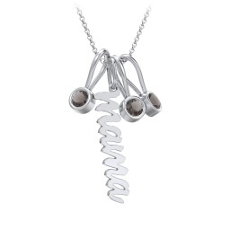 Script Mama Necklace with 3 Birthstone Charms in 925 Sterling Silver with Smokey Quartz